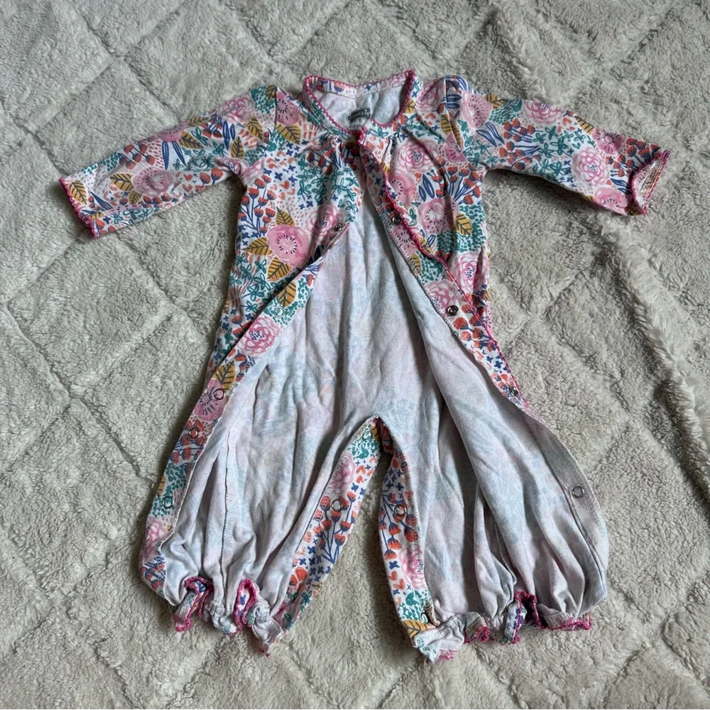 Mud Pie | Baby Girl Floral Convertible Romper Nightgown Pink | Size 0-3 Months